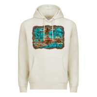 Oatmeal Heather western turquoise stone aztec tiger pattern background Premium Hoodie - Artiststas