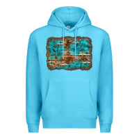 Ocean Blue western turquoise stone aztec tiger pattern background Premium Hoodie - Artiststas