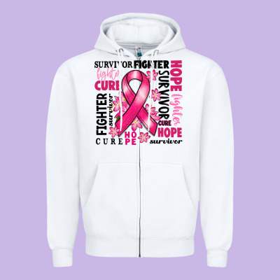 Survivor Breast Cancer Ribbon Zipper Hoodie Designed By Ranaportraitstore