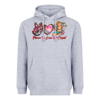Heather Grey peace love cupid Heavyweight Hoodie - RanaPortraitStore