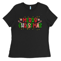 Black festive merry christmas greeting Ladies Tee - CowhideDigitalArt