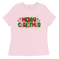 Bubblegum Pink festive merry christmas greeting Ladies Tee - CowhideDigitalArt