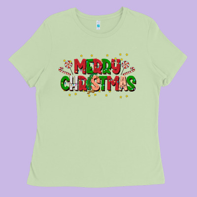 Festive Merry Christmas Greeting Ladies Tee Designed By Cowhidedigitalart