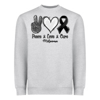 Heather Grey Peace Love Cure Melanoma Cancer Heavyweight Sweatshirt - Jasminsmagicworld