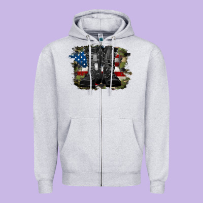 American Flag With Army Boots Zipper Hoodie Designed By Ranaportraitstore