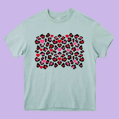 Valentine's Day Leopard And Heart Background Heavy Core Tee Designed By Fadigitalartstudio