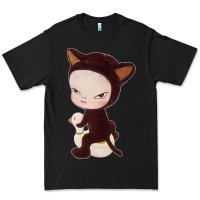 Black Yoshitomo Nara Cute Cat Premium Tee - artisFamous