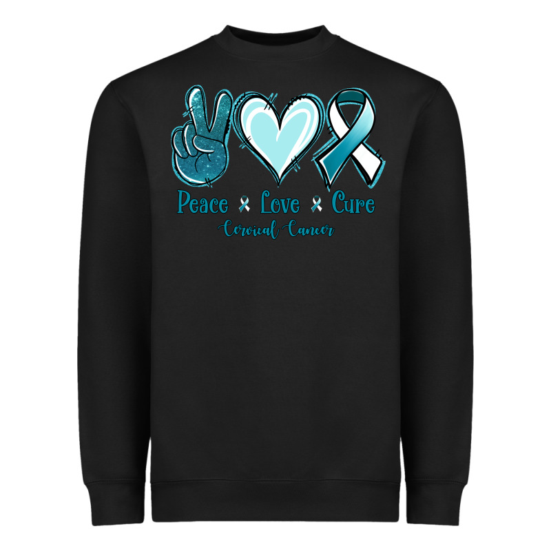 Peace Love Cure Cervical Cancer Heavyweight Sweatshirt by Jasminsmagicworld | Teevron