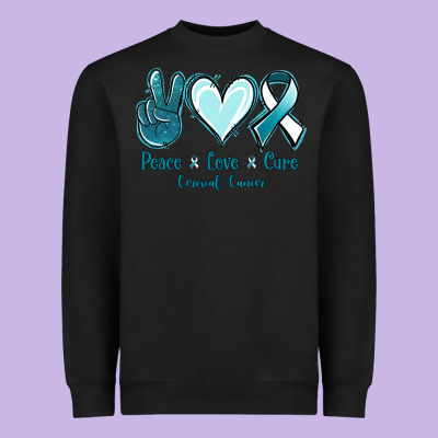 Peace Love Cure Cervical Cancer Heavyweight Sweatshirt Designed By Jasminsmagicworld