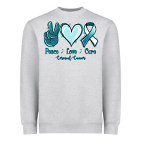 Heather Grey Peace Love Cure Cervical Cancer Heavyweight Sweatshirt - Jasminsmagicworld