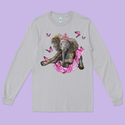 Baby Elephant With Tutu Long Sleeve Tee Designed By Lillyallendesigns