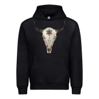 Black Turquoise Bull Skull Urban Hoodie - Jasminsmagicworld