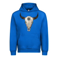 Cobalt Turquoise Bull Skull Urban Hoodie - Jasminsmagicworld