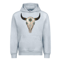 Heather Grey Turquoise Bull Skull Urban Hoodie - Jasminsmagicworld