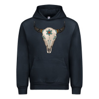 Navy Turquoise Bull Skull Urban Hoodie - Jasminsmagicworld