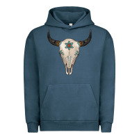 Pigment Midnight Navy Turquoise Bull Skull Urban Hoodie - Jasminsmagicworld