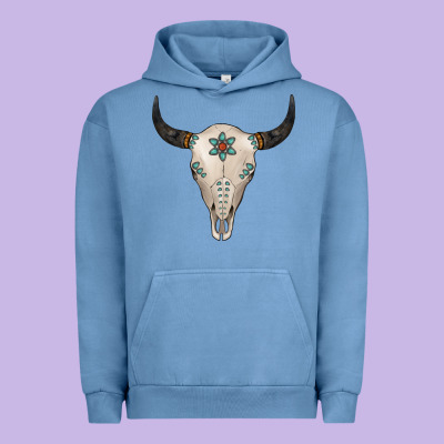 Turquoise Bull Skull Urban Hoodie Designed By Jasminsmagicworld