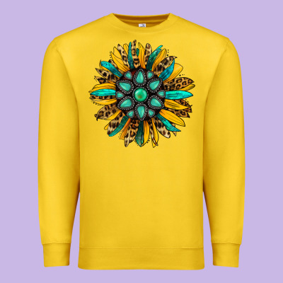 Turquoise Leopard Sunflower Premium Sweatshirt Designed By Jasminsmagicworld