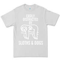 Dove Grey easily distracted by sloths and dogs funny sloth quote paw print Premium Tee - artisFamous