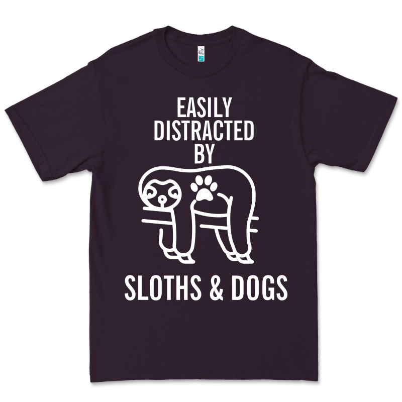 Easily Distracted By Sloths And Dogs Funny Sloth Quote Paw Print Premium Tee by artisFamous | Teevron
