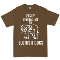 Easily Distracted By Sloths And Dogs Funny Sloth Quote Paw Print Premium Tee | Teevron