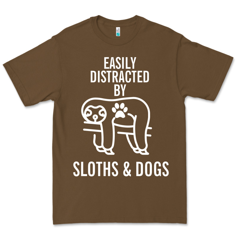 Easily Distracted By Sloths And Dogs Funny Sloth Quote Paw Print Premium Tee by artisFamous | Teevron