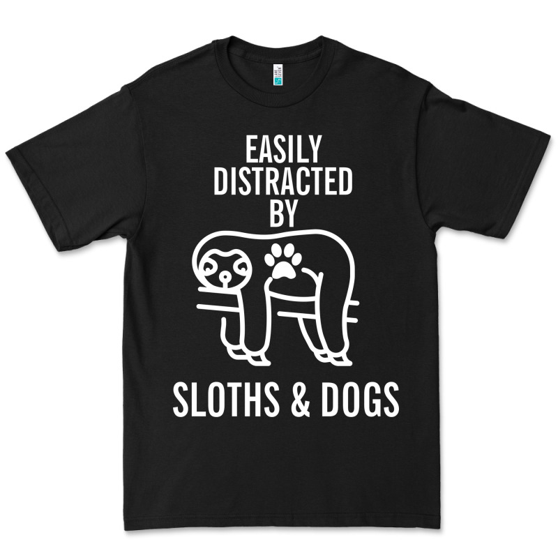 Easily Distracted By Sloths And Dogs Funny Sloth Quote Paw Print Premium Tee by artisFamous | Teevron