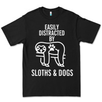 Black easily distracted by sloths and dogs funny sloth quote paw print Premium Tee - artisFamous