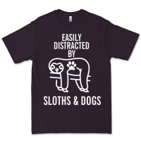Plum easily distracted by sloths and dogs funny sloth quote paw print Premium Tee - artisFamous