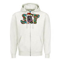 Oatmeal Heather Christmas Pitbull Joy Zipper Hoodie - RanaPortraitStore