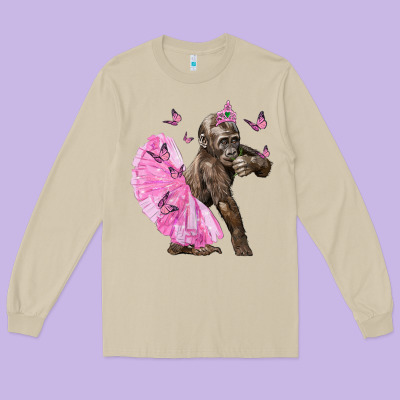 Baby Gorilla With Tutu Long Sleeve Tee Designed By Lillyallendesigns