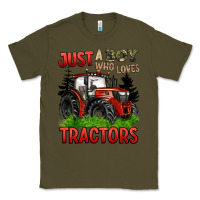 Army Green just a boy who loves tractors red tractor Classic Tee - BarkalooDesign