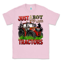 Bubblegum Pink just a boy who loves tractors red tractor Classic Tee - BarkalooDesign