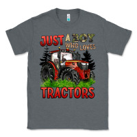 Charcoal Heather just a boy who loves tractors red tractor Classic Tee - BarkalooDesign