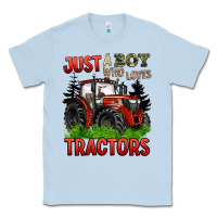 Dusty Blue just a boy who loves tractors red tractor Classic Tee - BarkalooDesign