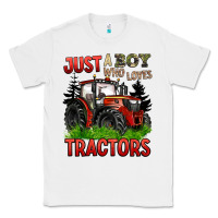 White just a boy who loves tractors red tractor Classic Tee - BarkalooDesign