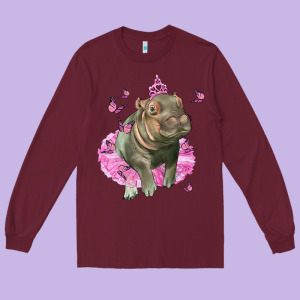 Baby Hippo With Tutu Long Sleeve Tee Designed By Lillyallendesigns