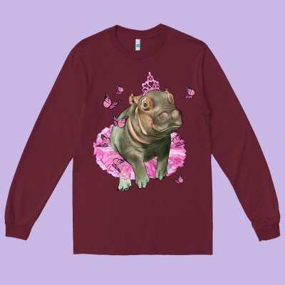 Baby Hippo With Tutu Long Sleeve Tee Designed By Lillyallendesigns