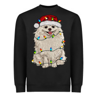 Black white pomeranian with christmas lights Heavyweight Sweatshirt - RanaPortraitStore