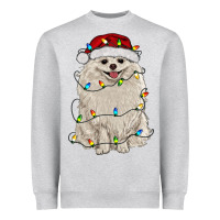 Heather Grey white pomeranian with christmas lights Heavyweight Sweatshirt - RanaPortraitStore