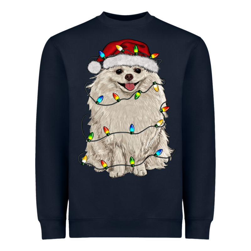 White Pomeranian With Christmas Lights Heavyweight Sweatshirt by RanaPortraitStore | Teevron