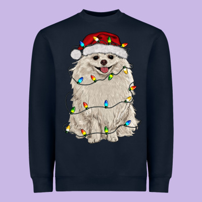 White Pomeranian With Christmas Lights Heavyweight Sweatshirt Designed By Ranaportraitstore