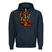 Navy Western Christmas Boots Zipper Hoodie - RanaPortraitStore