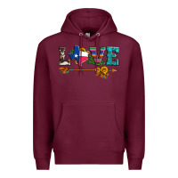 Burgundy love texas serape cowhide cactus and sunflowers Premium Hoodie - Artiststas