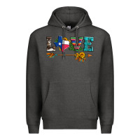 Charcoal Heather love texas serape cowhide cactus and sunflowers Premium Hoodie - Artiststas