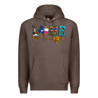 Coffee love texas serape cowhide cactus and sunflowers Premium Hoodie - Artiststas