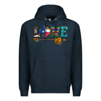 Navy love texas serape cowhide cactus and sunflowers Premium Hoodie - Artiststas