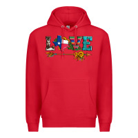 Red love texas serape cowhide cactus and sunflowers Premium Hoodie - Artiststas