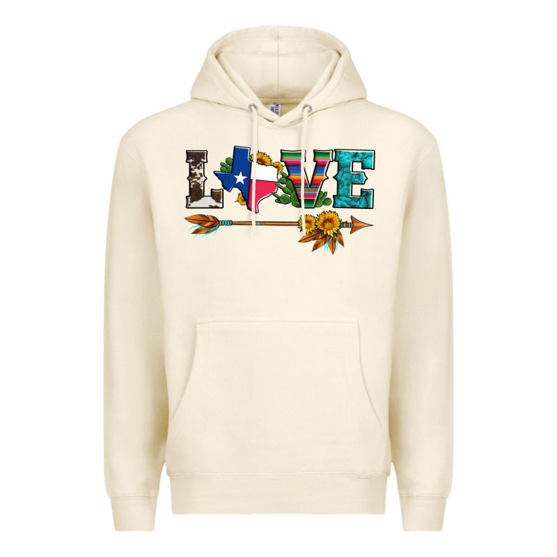 Love Texas Serape Cowhide Cactus And Sunflowers Premium Hoodie by Artiststas | Teevron