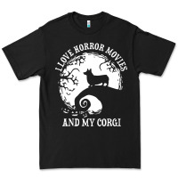 Black i love horror movies and my corgi funny corgi Premium Tee - artisFamous